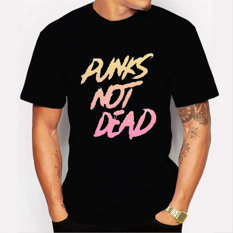 

Punk Rock Casual T-Shirt Tops Punks Not Dead Printed Short Sleeve Black Tees Men Street Style Tshirt Plus Size Cotton T Shirts