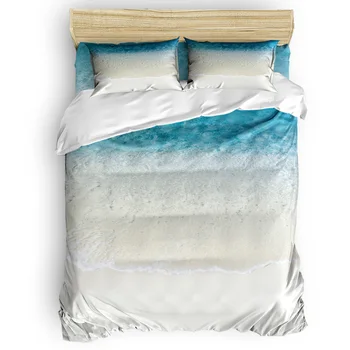 

FamilyDecor 4pcs Bedding Set Sunshine Beach Wave Duvet Cover Set Customizable