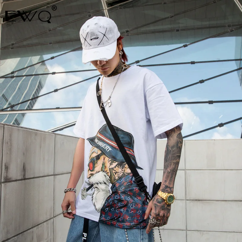 

EWQ / High Street T Shirt Oversize Loose Short Sleeve For Lovers Casual 2020 New Fashion Printting Tee round collar tops a256