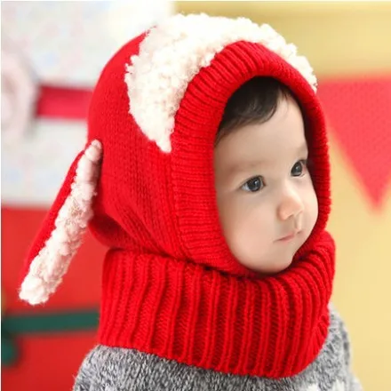 CALOFE/Детский комплект унисекс из шапки и шарфа; милый вязаный бархатный Детский шарф; зимний теплый рождественский комплект - Цвет: red