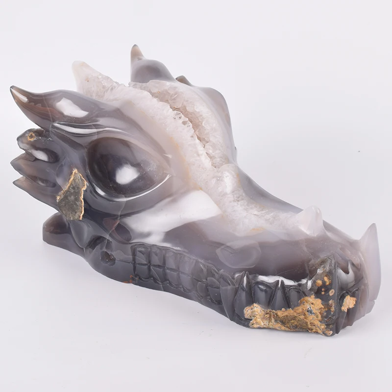 

6 Inch Natural Crystal Agate Dragon Skull Figurine 765 g Crystal Human Head Carved Statue Skulls Healing Carving Stone Halloween