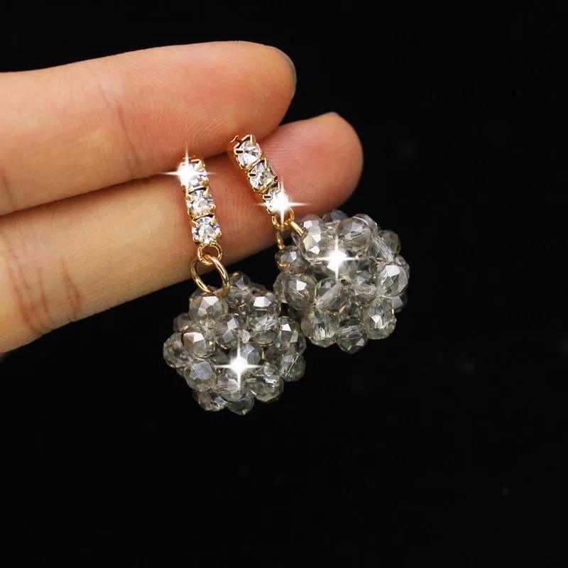 Shiny Side New Fashion Brand Jewelry Crystal Beads Stud Earrings for Women Gift Elegant Pearl Simple Style Earrings
