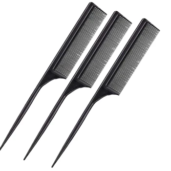 

3 Into Black Carbon Speed Comb, Salon Back Comb, Black Carbon Fiber Comb, Female Rat Tail Comb