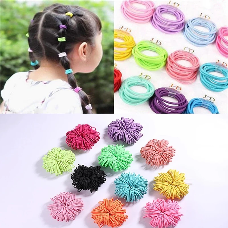 

100pcs/Lot Girl Hair Rope Color Rubber Band Elastic Korean Version Simple Female Tiara Cute Hair Accessories For Ponytail