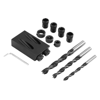 

Woodworking Pocket Hole Jig Kit 6/8/10Mm Angle Drill Guide Set Hole Puncher Locator Jig Drill Bit Set For Diy Carpentry Tools