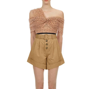 

woman mesh top runway summer polka dot blouses 2020