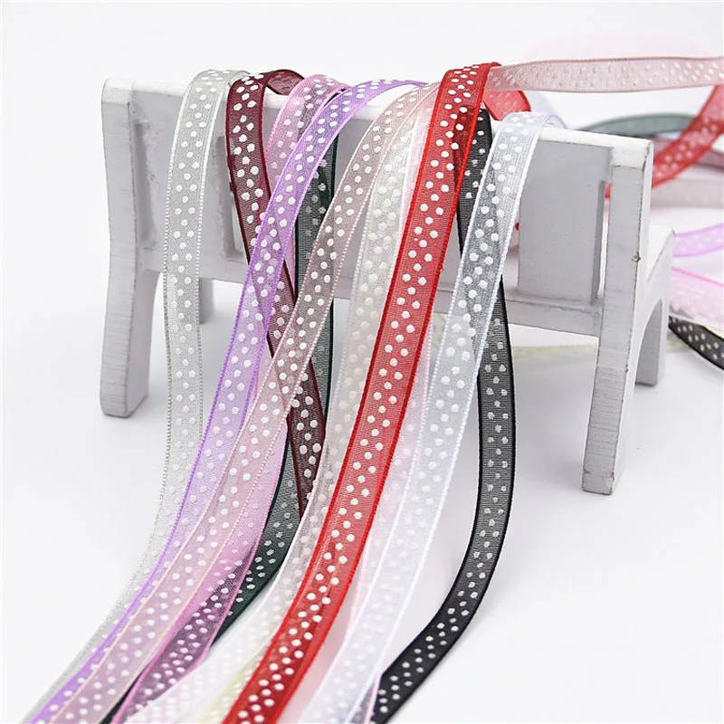 20Yards 6mm Dots Polyester Printed Ribbon Tape For Needlework Craft Hair Gift Decarotions Satin Handcraft DIY Bow Accessories