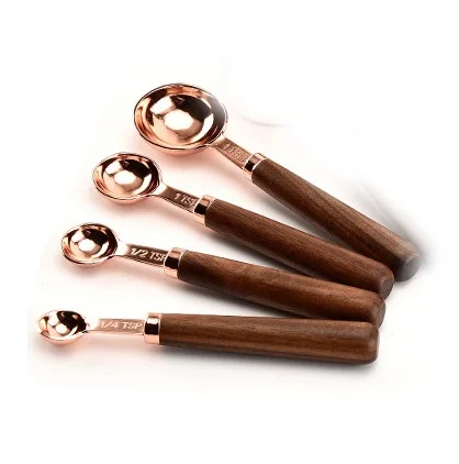 4 шт./компл. мерная кружка из нержавеющей стали ложка с рукоятка ореха розовое