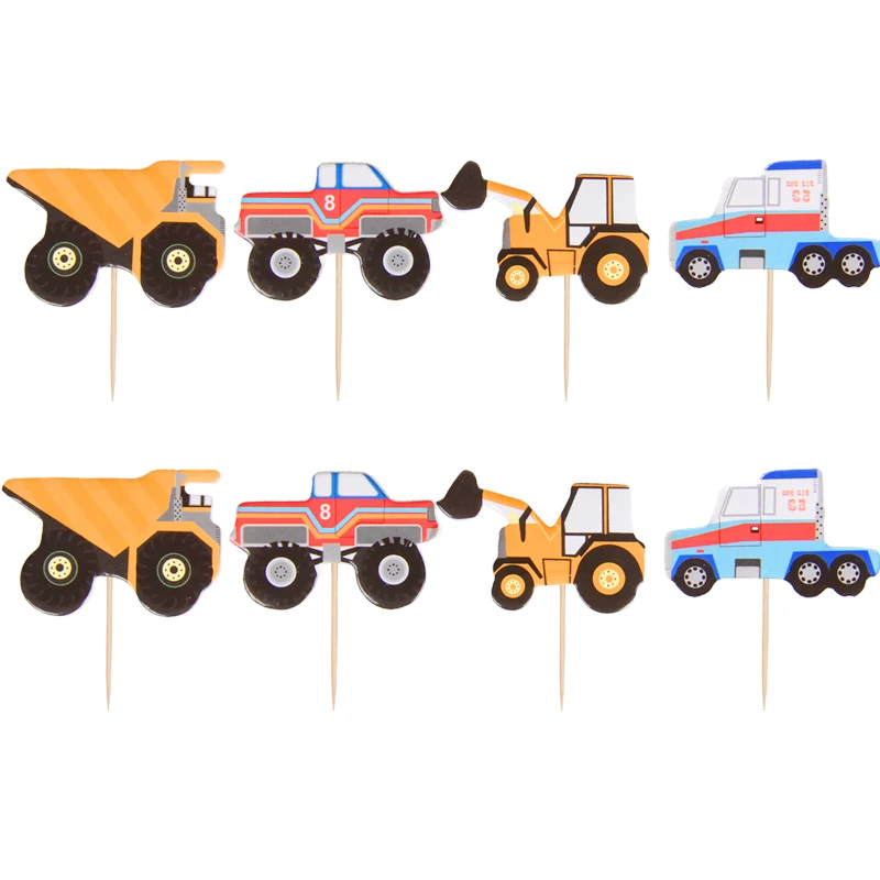 

24pcs Construction Vehicle Cupcake Topper Boys Birthday Party Decorations Engineering Truck Cake Decorating Supply Baby Shower