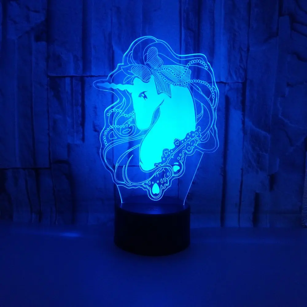 Единорог 3d 7 цветов меняющий Ночной светильник Licht Ligero Leger детская Светодиодная настольная лампа Lampa Lampara ночной Светильник Прямая поставка - Испускаемый цвет: 7 Colors Changeable