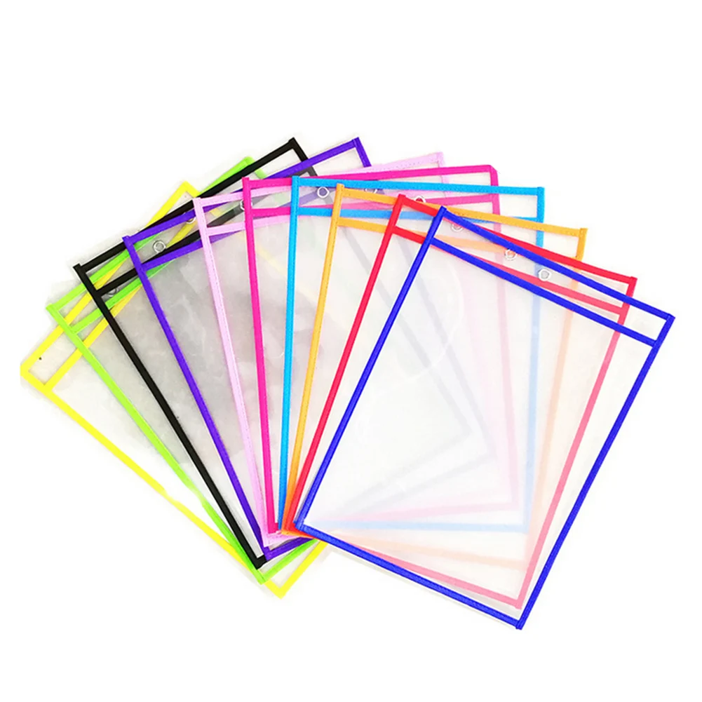 10x bolsillos reutilizables de borrado en seco, tablero de escritura dibujo transparente, bolsa de almacenamiento de archivos, suministros de papelería para oficina y escuela