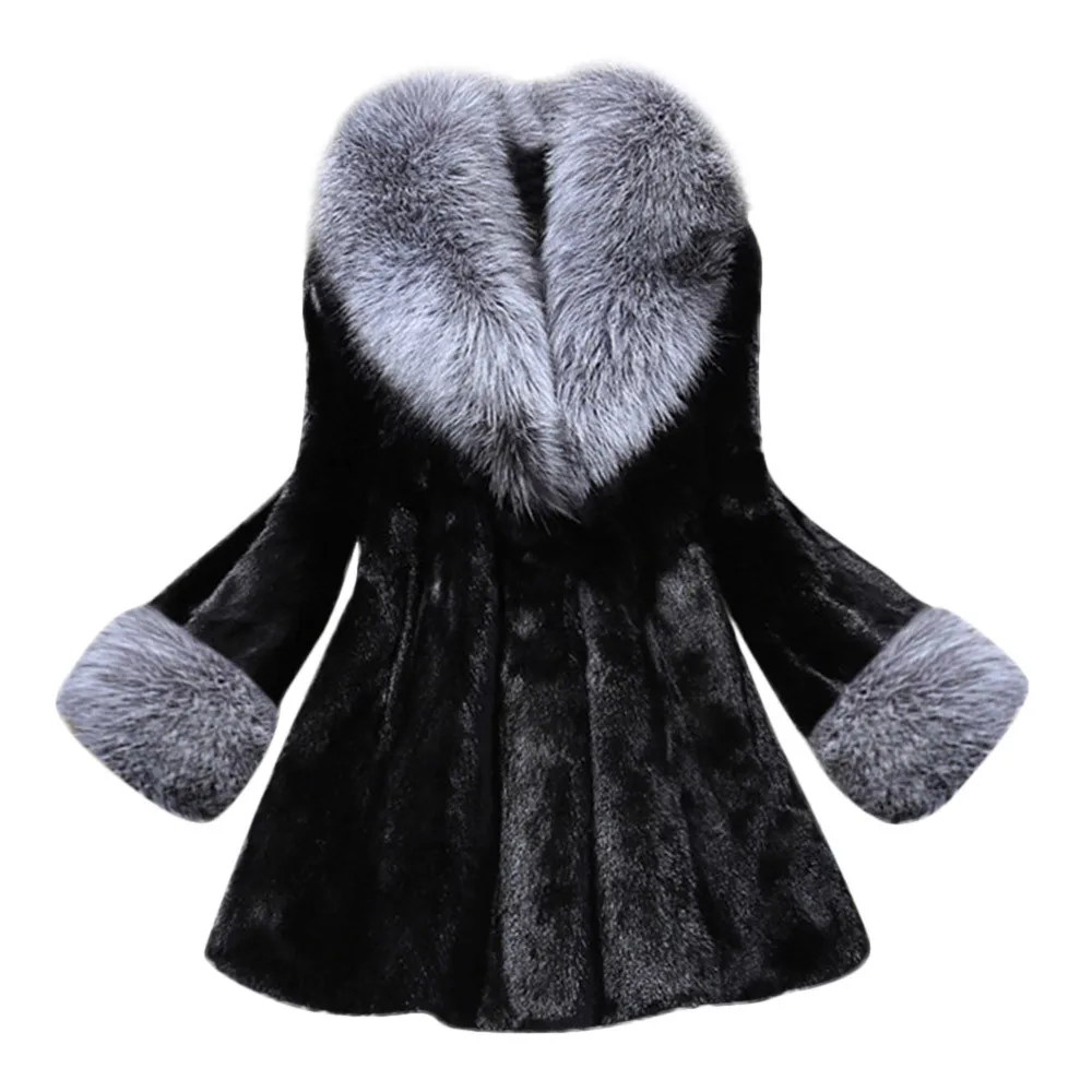 Sagace одежда пальто женское зимнее теплое пальто смесь однотонное модное длинное пальто из искусственного меха норки лисы с капюшоном шуба - Цвет: Black