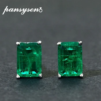 

PANSYSEN Vintage Solid 925 Sterling Silver Emerald Gemstone Stud Earrings for Women Anniversary Party Gift Christmas Earrings