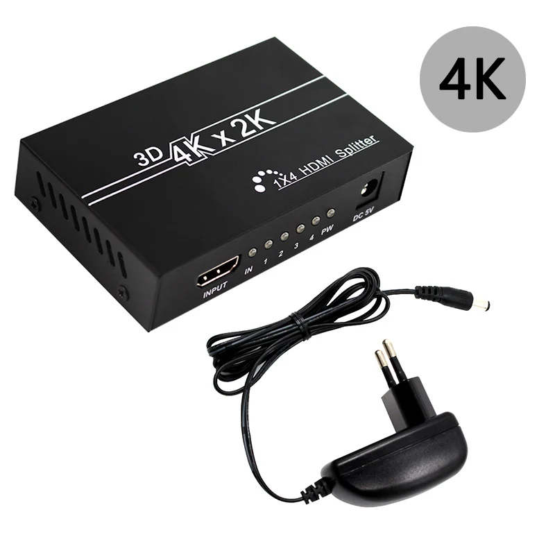 eu plug 1X4 HDMI split ter 4K 3D v1.4 1080p 1 in 4 out split HD конвертер для PS3 PS4 DVD ноутбука - Цвет: eu plug