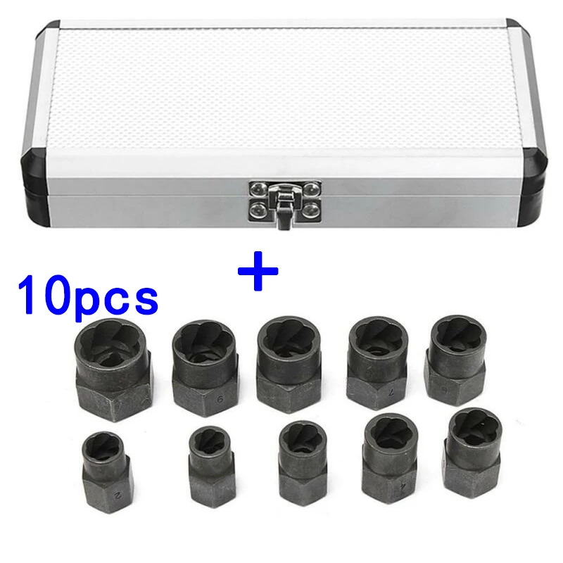 

380g In Black 10Pcs Bolt And Nut Extractor Remover Damaged Rusted Socket Impact Wrench Tool For Auto Parts