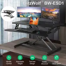 BlitzWolf-mesa plegable de elevación ajustable para ordenador portátil, soporte de mesa de Elevación neumática de dos niveles, con almohadilla antideslizante, diseño curvo
