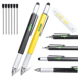 6 in 1 Multitool Ballpoint Pen ручка caneta 1MM Black Blue Ink Touch Screen Stylus Construction Tools Gift for Dad Husband Men