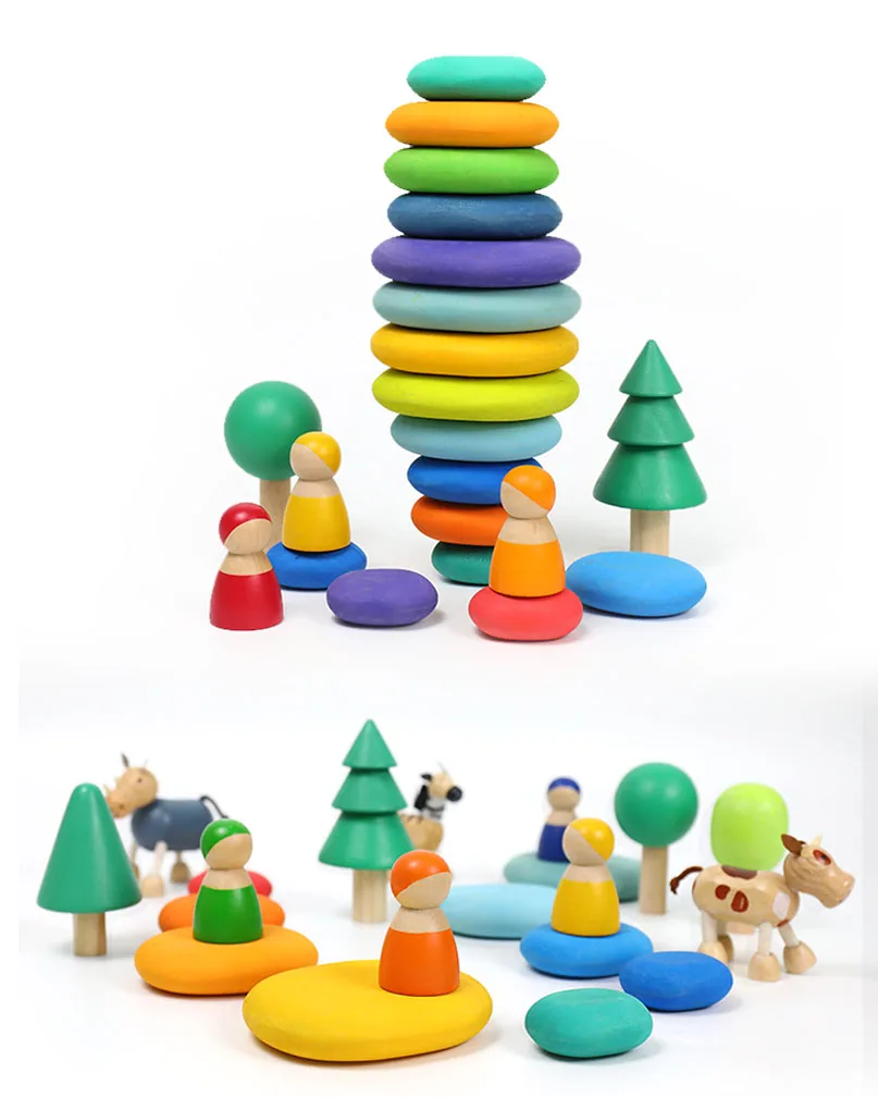 

Kids Wooden Toys Rainbow Block Loose Parts Mushroom Honeycomb Droplets Tree cones Cones Creative Building Blocks for Children