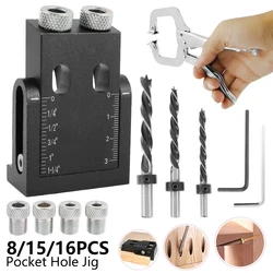 Kit de plantilla de agujero de bolsillo de 39 piezas, guía de taladro angular de 15 grados, guía de ángulo de taladro para carpintería, localizador de agujeros, plantilla de herramientas para carpintería