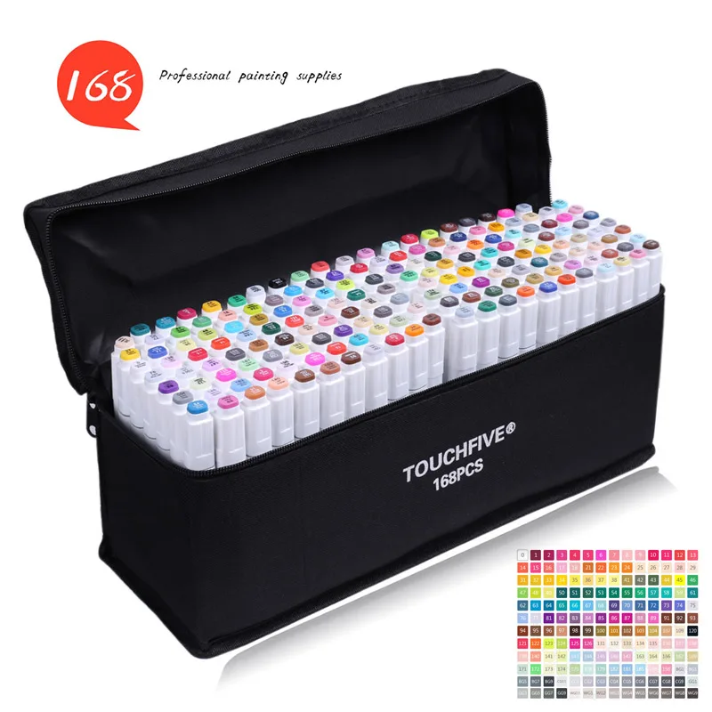 

Fashion 168 Color Set Markers Manga Drawing Markers Pen Alcohol Based Sketch Oily Dual Brush Pen Art Supplies