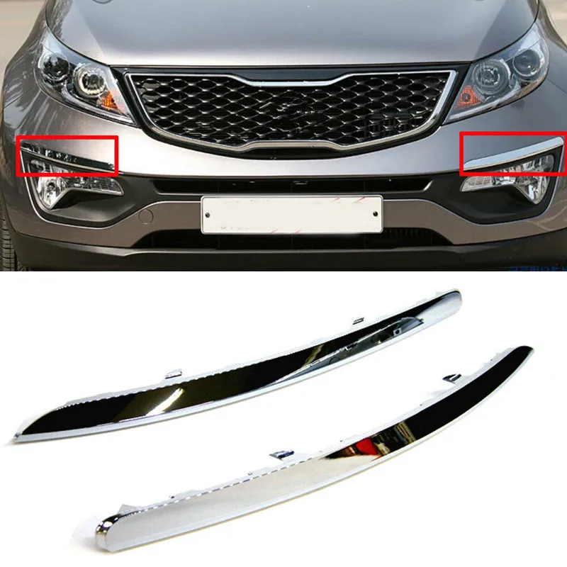 2Pcs OEM Chrome Silver Front Bumper Eyeline Trim Garnish For Kia