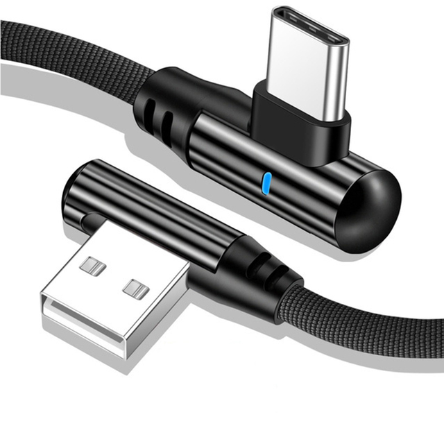 Type C Cable For Samsung S20 Huawei P30 P40 Type-C Micro 90D Braided 2.4A Led Fast Charging Mobile Phone Cable Data Cord 1M