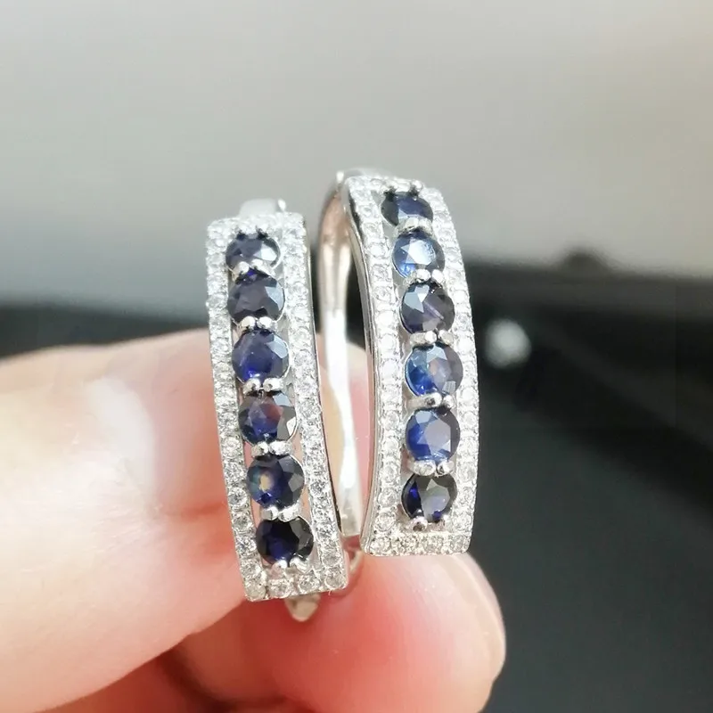 Серьги-кольца с натуральным сапфиром 0.15ct* 12 шт драгоценный камень Серебро 925 пробы для мужчин или женщин T8100110