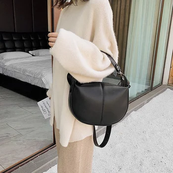 

PU Leather Saddle Bags for Women Small Lady Shoulder Messenger Bag Female Travel Handbags and Purses Black