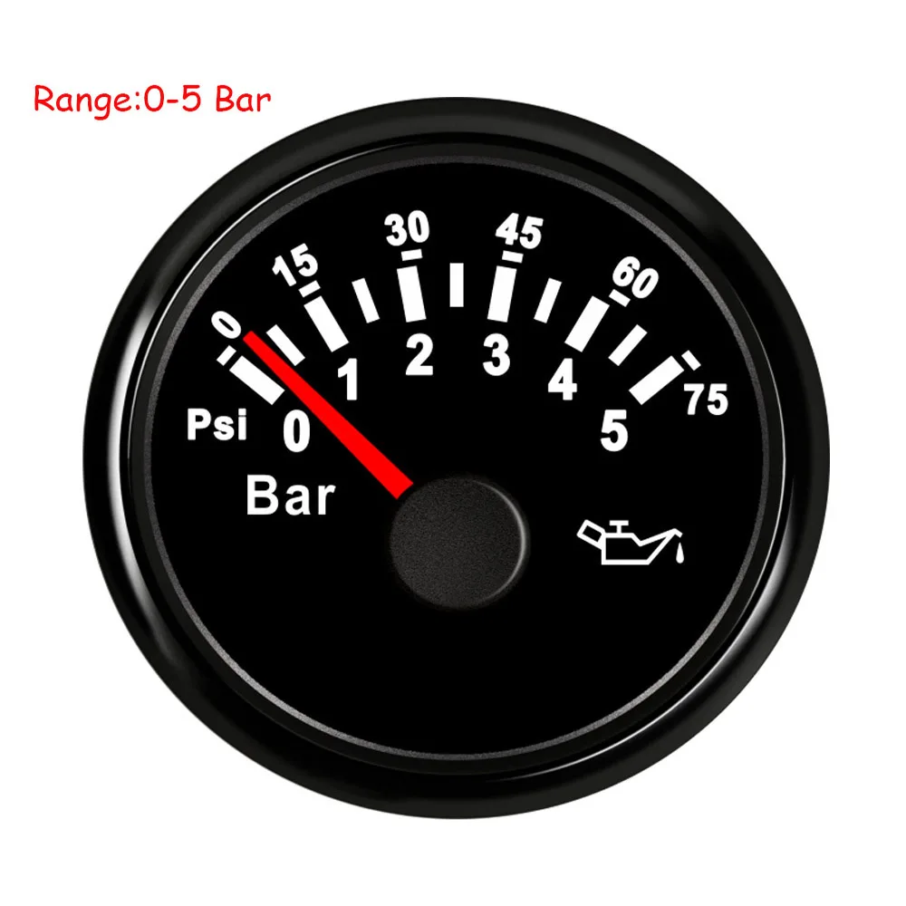 5 бар/10 бар датчик давления масла с подсветкой 52 мм водонепроницаемый измеритель давления масла подходит для лодки автомобиля - Цвет: Black 5Bar
