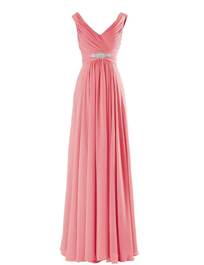 Watermelon 26 ТРАПЕЦИЕВИДНОЕ шифоновое платье с v-образным вырезом и кристаллами, элегантное платье подружки невесты с открытыми плечами, свадебные вечерние платья, платье на молнии сзади - Цвет: Watermelon 26