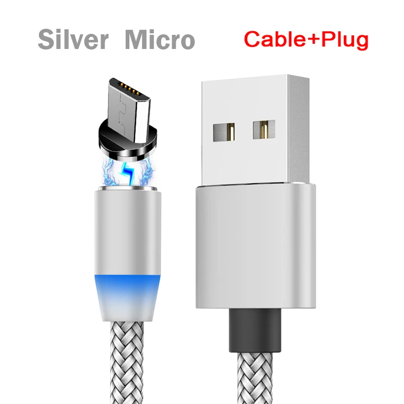 USB кабель для быстрой зарядки usb type C Магнитный кабель для зарядки и передачи данных Micro USB кабель для мобильного телефона USB шнур для ios - Цвет: Silver for Micro