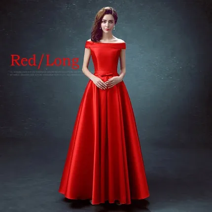 RED-LONG Erosebridal, атласное вечернее платье для женщин, 3 стиля, длина(длинная/Средняя/короткая), на шнуровке, сзади, с открытыми плечами, официальное платье, простой дизайн - Цвет: RED-LONG
