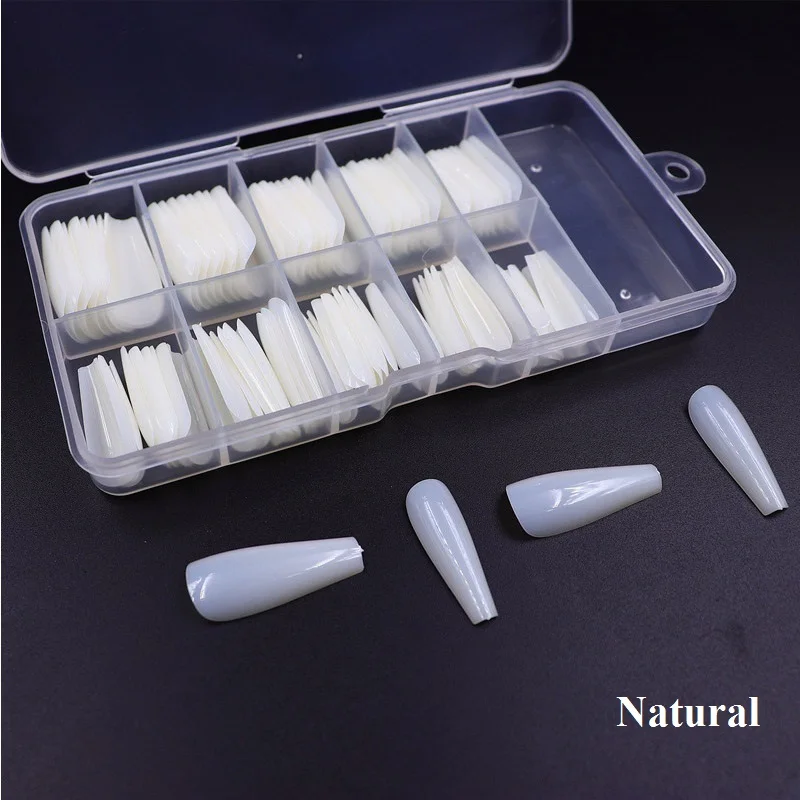 100pcs Natural 100 шт./кор. гроб ногти Ложные Длинные балерины поддельные ногти прозрачный натуральный наращивание ногтей Акриловые ногти советы полное покрытие маникюрный Лот - Цвет: 100pcs Natural