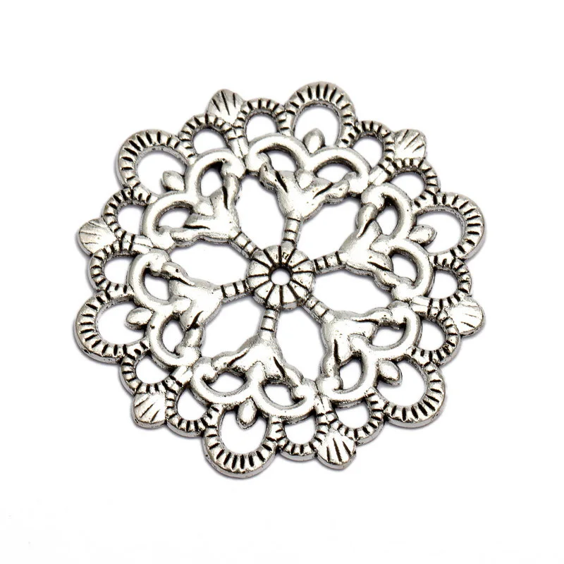 Antique Silver 20 шт./лот 29 мм круглый античный бронзовый цветок Мотив талисманы для DIY ожерелье браслет ювелирных изделий - Цвет: Antique Silver