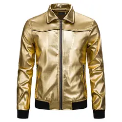 Мужская куртка-бомбер золотого цвета с металлическим блеском 2019, блестящий золотой бейсбольный бомбер для ночного клуба, мужская