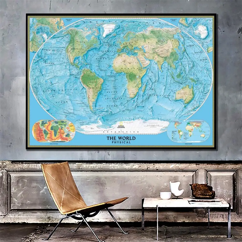

The World Physical Map With World Tectonics And Climate HD National Geographic World Map Canvas Spray Painting For Wall Decor