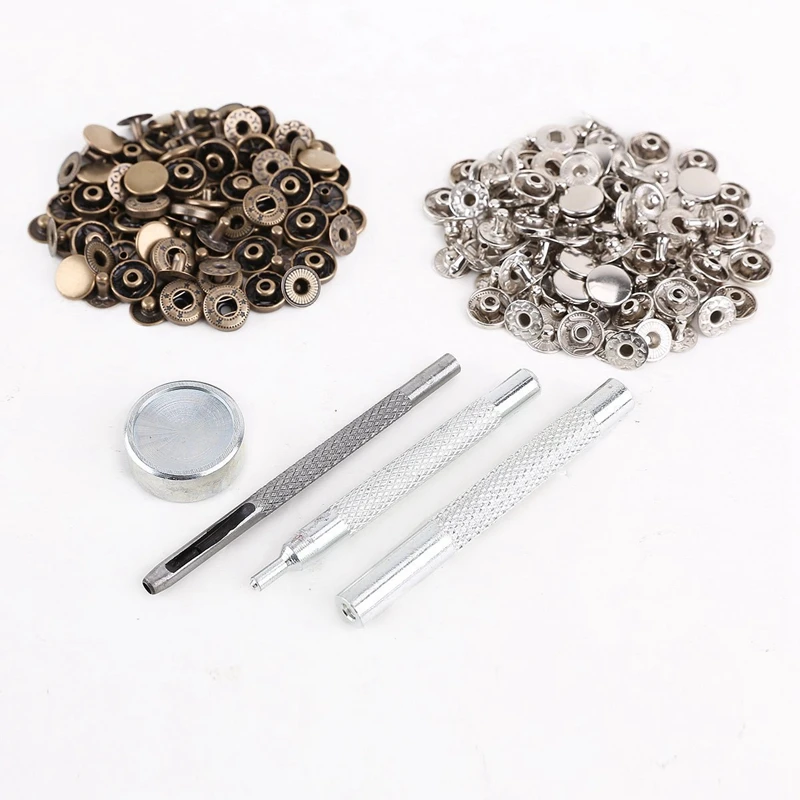 

25pcs silver + 25 pcs bronze 10mm Snap Button Metal + tool set for leather handbags