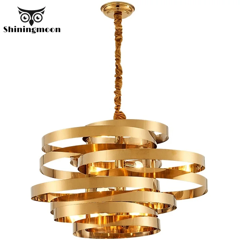 

Nordic Stainless Steel Gold LED Pendant Lights Lighting Modern Luxury Circular Tornado Atmosphere Home Decor Pendant Lamp Lustre