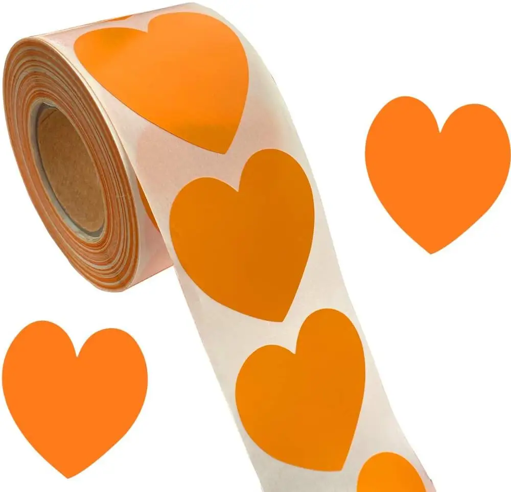

Orange Heart Stickers Valentine's Day Crafting Scrapbooking 2 Inch 500 Adhesive Stickers