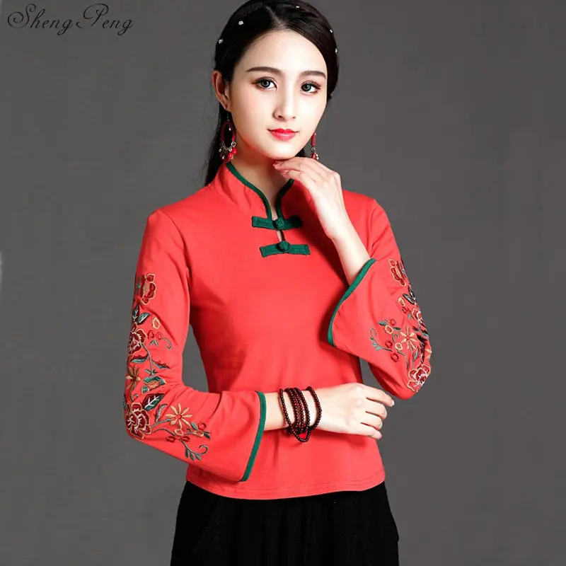 Традиционная китайская блузка, рубашка, топы для женщин, воротник-стойка, футболка в восточном стиле, блузка, Женский Элегантный Топ cheongsam V1743