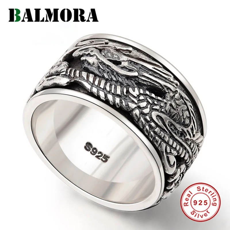 BALMORA, 925 пробы, серебро, древнее китайское животное, дракон, кольца для мужчин, винтажное этническое вращающееся тайское серебрянное кольцо, ювелирное изделие