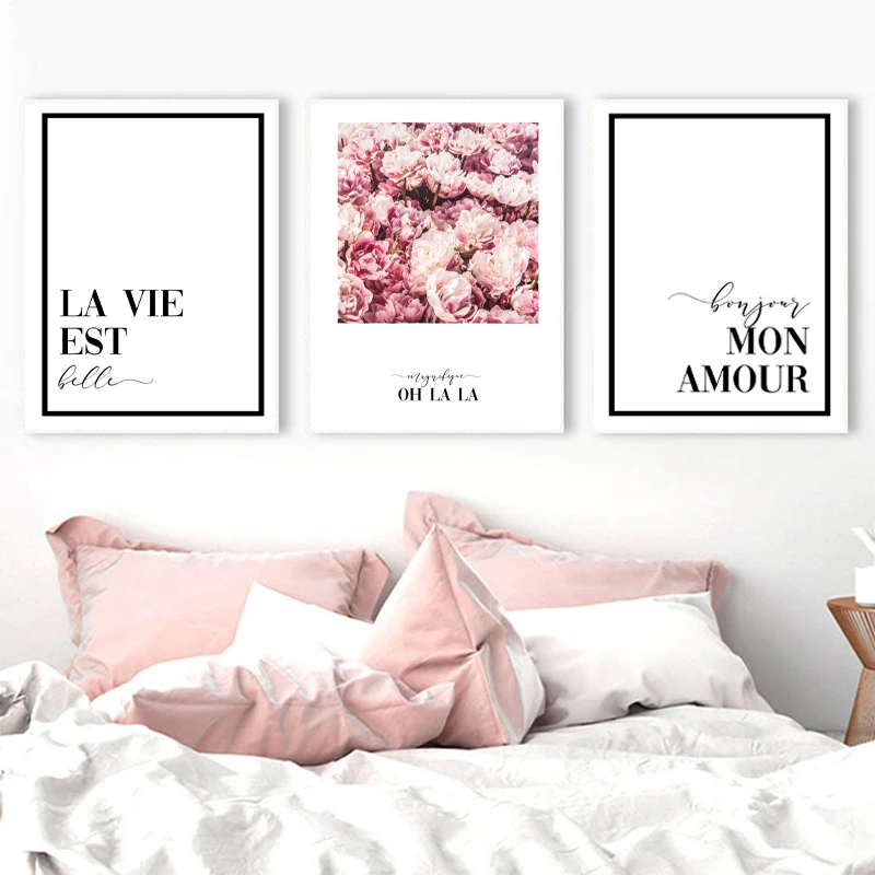 Постер на холсте с французскими богемскими розовыми пионами современный