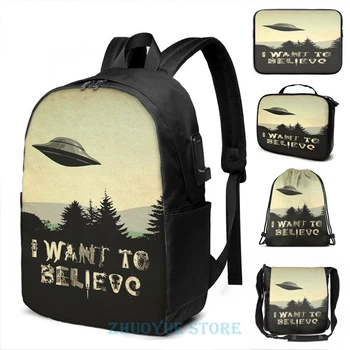 

Funny Graphic print X-Phile I WANT TO BELIEVE USB Charge Backpack men School bags Women bag Travel laptop bag