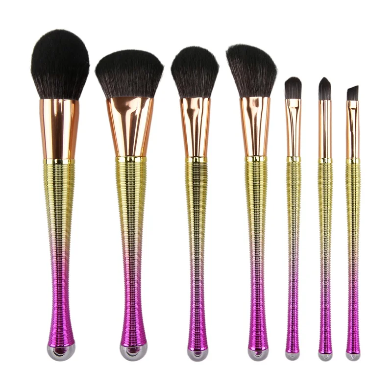 Семь косметических кистей винт шаблон пояса золото фиолетовый градиент волос