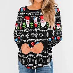 Женский Рождественский пуловер, топы с круглым вырезом и принтом, женские толстовки с длинными рукавами, осенне-зимняя Толстовка для