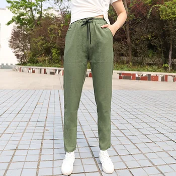 

Fashion Women's slim solid color lace-up casual trousers