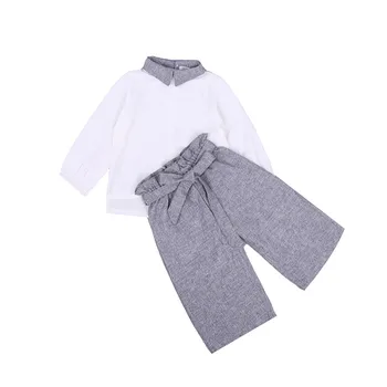 

Spring 2020 Girls Clothing Sets Kids T-shirt +Wide Leg Pants Suits Children Short Sleeve Baby Girl Clothes 3 4 5 6 7 8 Years 25
