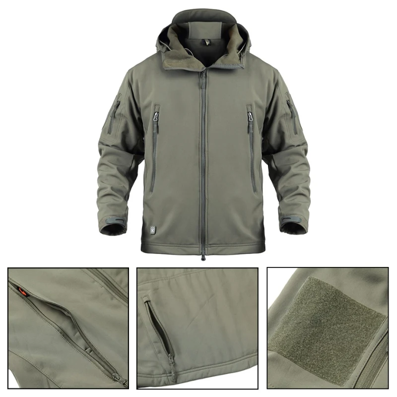 Мужская Флисовая Куртка из флиса для охоты и рыбалки, водонепроницаемая куртка для кемпинга и пешего туризма, теплое пальто с капюшоном, ветровка