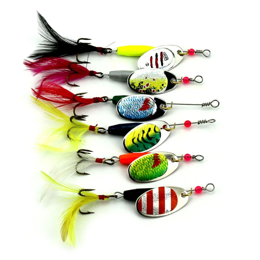 

6PCS Fishing Lure Spinners Spinnerbait Kit Metal Spinner Baits Kit with Rooster Tail Treble Hook Bass Trout Fishing Lures Lot