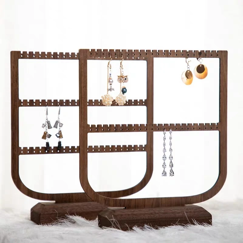 Ear Clip Earrings Shelf Display Stand Home Storage Hanging Necklace Stand Earrings Black Walnut Large Capacity